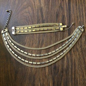 Vintage Monet Gold Tone 5 Strand Bar Necklace and Bracelet 2 pc.